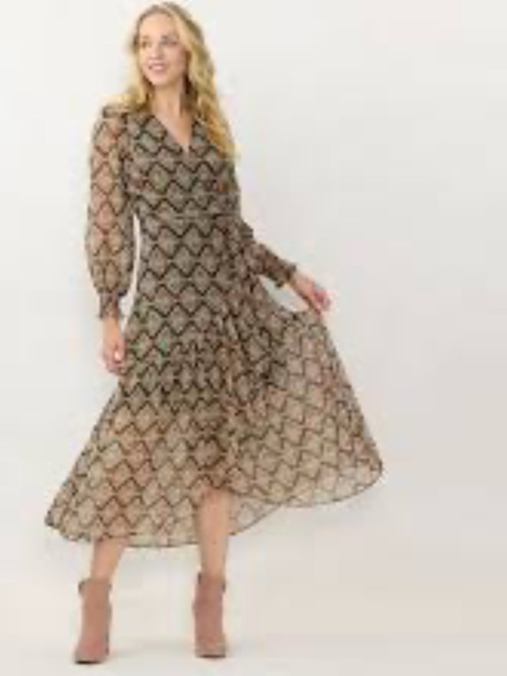 LC Lauren Conrad Floral Diamond Trellis Wrap Midi Dress Size-X-Small